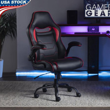 Adjustable Gaming Chair W/ Flip-Up Armrests  Comfortable Lumbar Support New