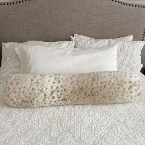 Restoration Hardware Faux Fur Snow Leopard Lumbar Bolster Pillow w/ Insert LARGE - Picture 7 of 14