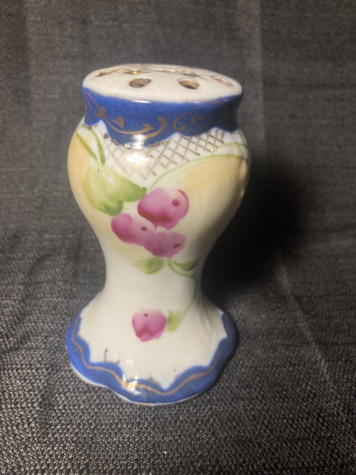 Vintage Hand Painted Nippon Pink Floral/Berries Cobalt Blue Hat Pin Holder 4”