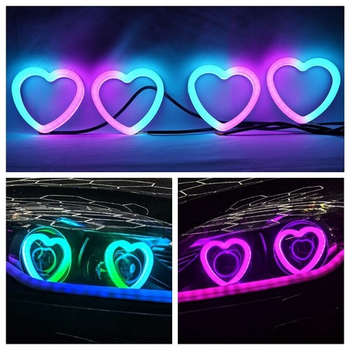 Pair Wifi APP LED Heart-Shaped RGB Dynamic Angel Eyes Turn Signal Light DRL 12V - Picture 6 of 11