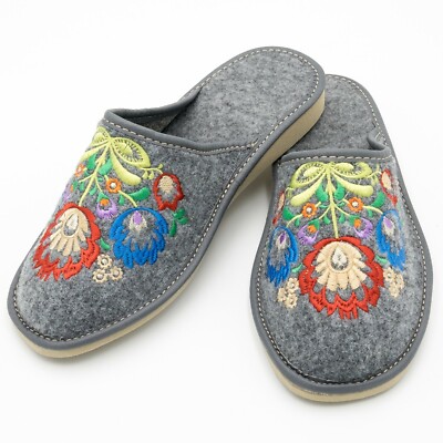 Hausschuhe 100% Filzpantoffeln GRAU Leinen Pantoffeln Latschen 35-48 Filz 