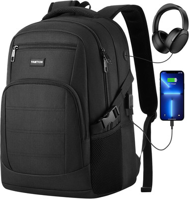 Black Backpack for Men and Women, Laptop Backpack with USB Charging Port, School