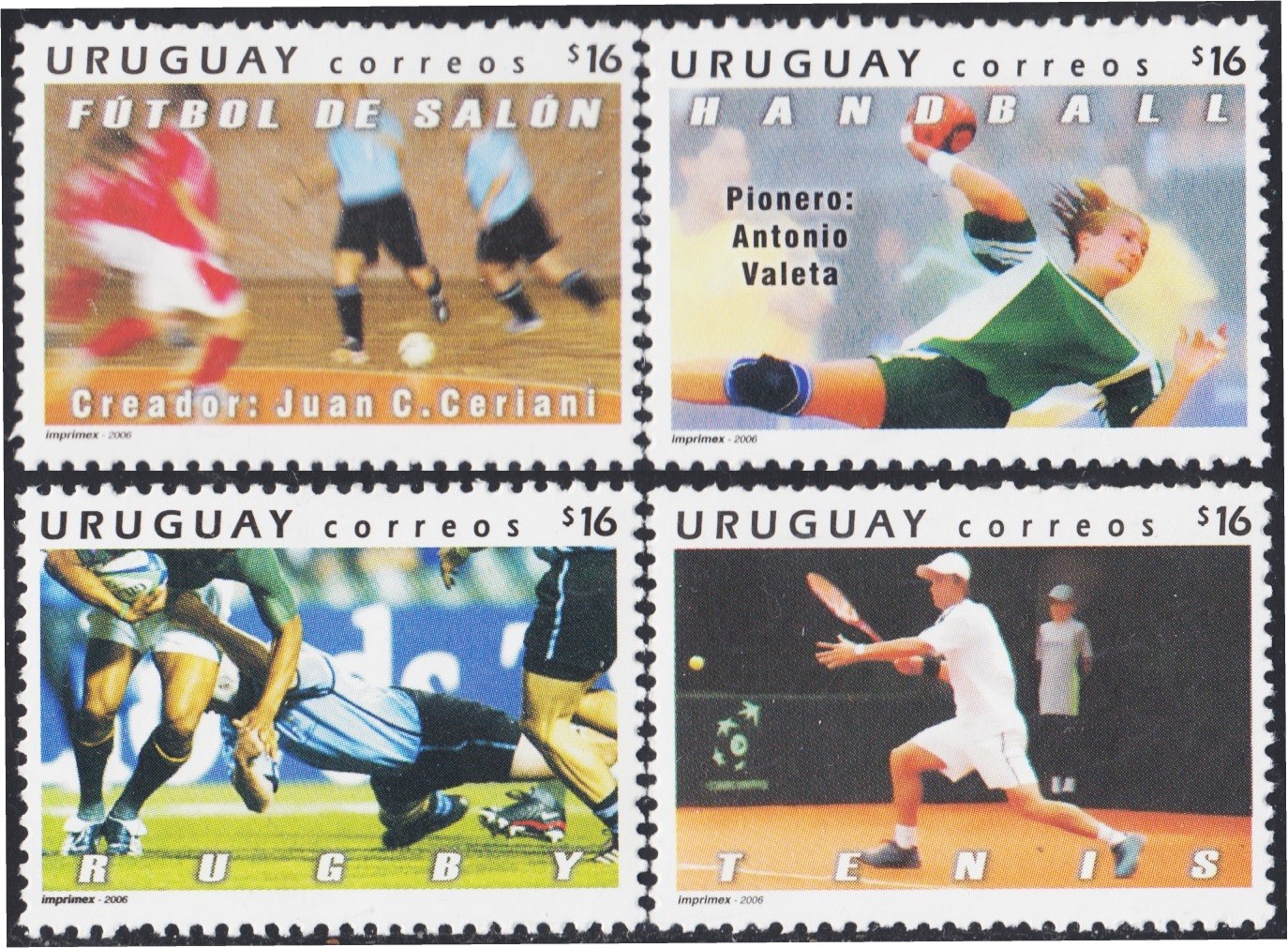 Uruguay 2293/96 2006 Deportes Fútbol Rugby Tenis Balonmano MNH
