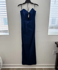 NWT Navy Blue Donna Karan MIKADO STRAPLESS SWEETHEART GOWN Size 2 Slit
