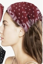 Bandana Head Scarf Wine NWT Elastic Back Cotton Fun Gift Festival Wear