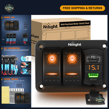 2 Gang Rocker Switch Panel with PD Type C USB Charger Voltmeter - Marine/Car U