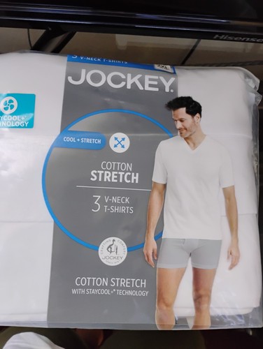 Jockey T-Shirts 3er Pack Herren Größen 4-L/6-XL/5-M/2-S weiß Baumwolle Stretch V-Ausschnitt - Bild 4 von 4