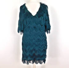 H&M Green Fringe Textured Dress Size XS Boho Party Festival