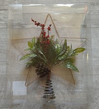 Christmas Tree Gold Star Topper with Glitter, Leaves, Foliage, Berries, Pinecone
