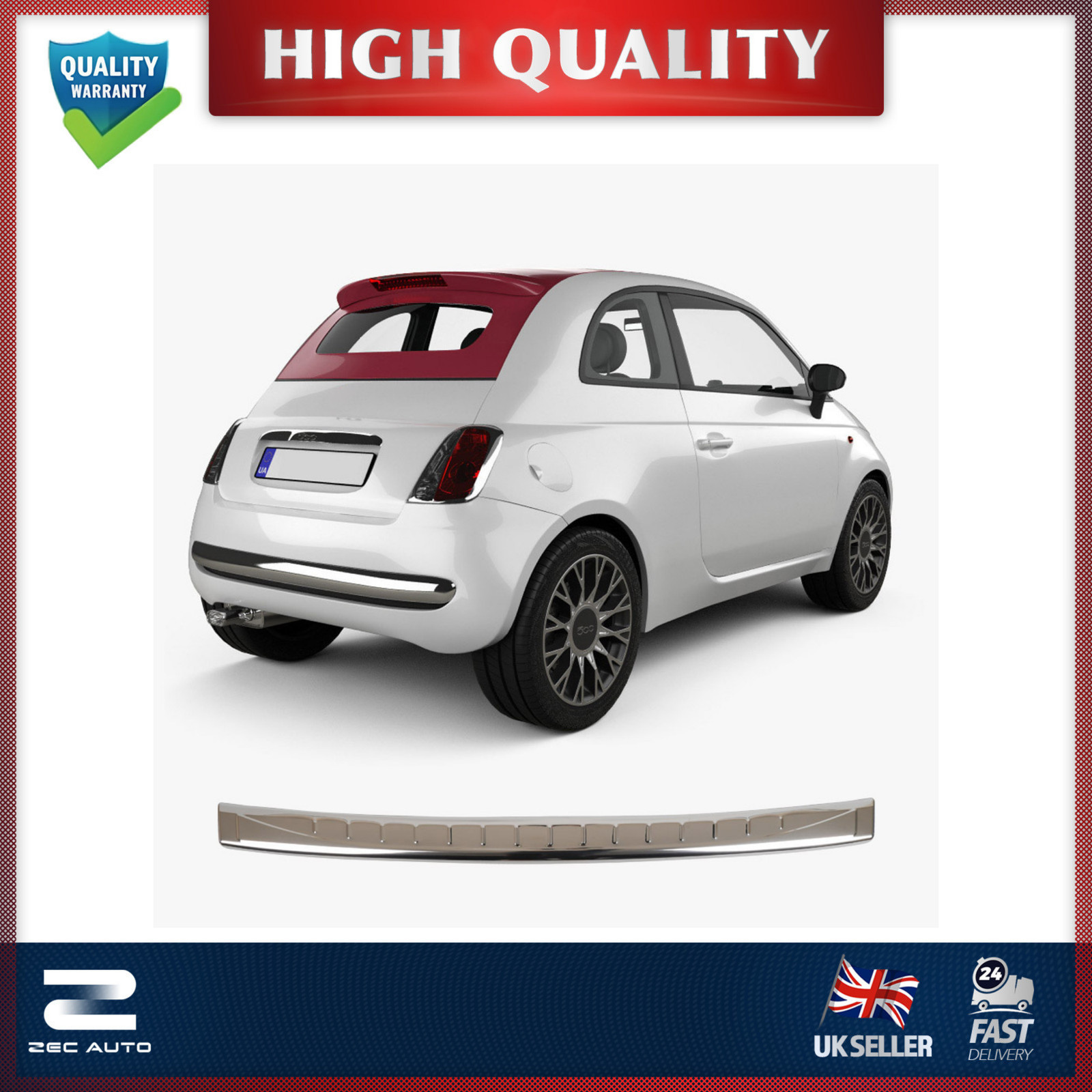 Chrome Rear Bumper Protector for Fiat 500 500C 2007-2015 Glossy Steel Guard Trim