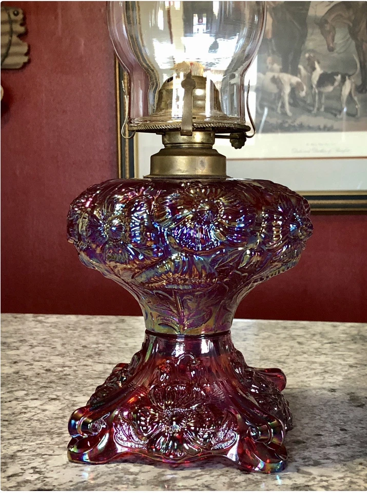 Fenton Glass Pedido Especial - Lámpara de Aceite Rosa Presznick Rojo Carnaval Amapola 84 Hecha Foto 2 de 4