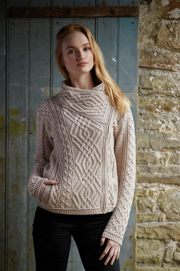 NEW Aran Crafts Women's Side Zip Shannon Cardigan - Parsnip (Z4630)
