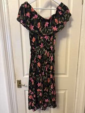 Ladies George Black Floral Bardot Style Off The Shoulder Dress Size 12