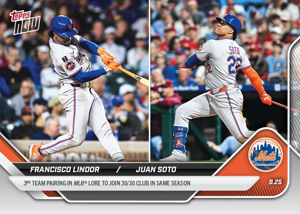 Francisco Lindor/Juan Soto 30/30 Club 2025 Topps NOW Card 772 Mets