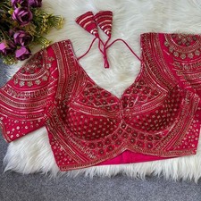 Indian Bridal Saree Blouse Heavy Handwork Italian Silk Padded Readymade Top