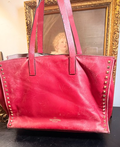 Valentino Garavani Rockstud Red Leather Tote Bag Made in Italy Repair