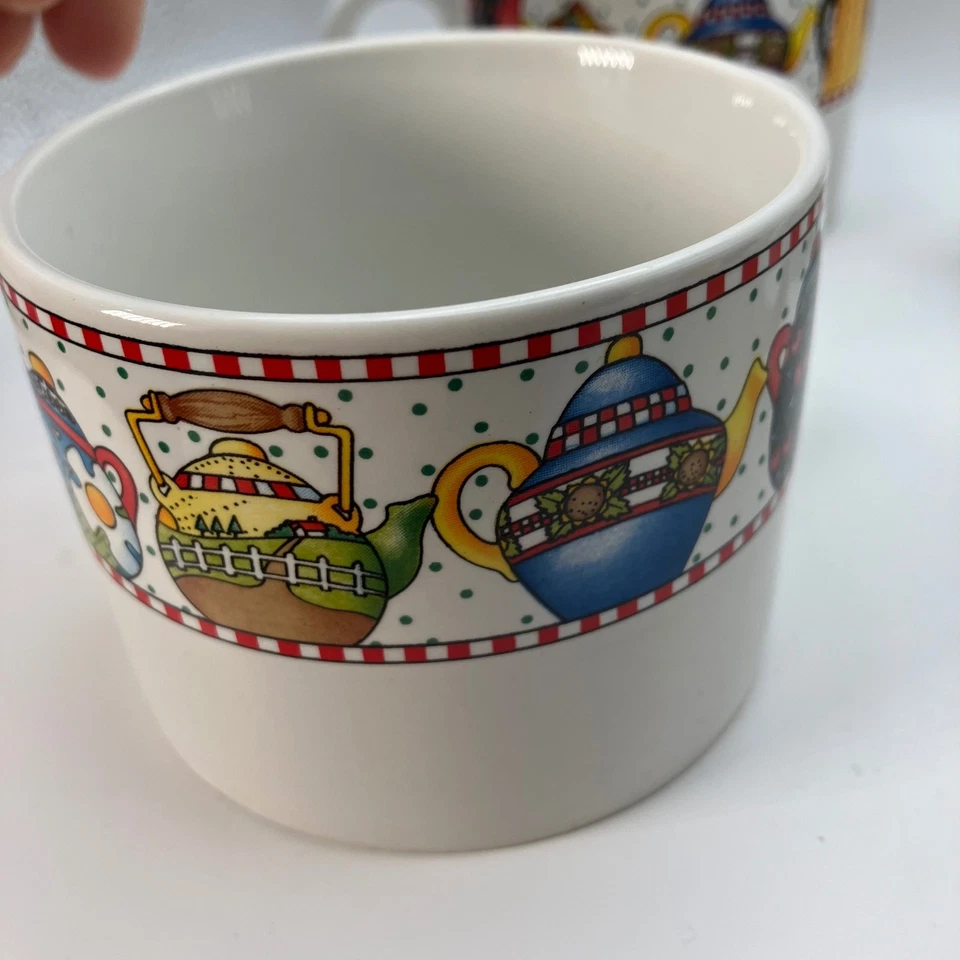 Juego de 4 tazas de té de la tarde Mary Engelbreit Sakura 1994 gres vintage Foto 4 de 4