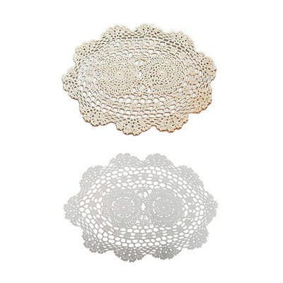 Vintage Blumen Spitze Deckchen Tischsets ovale Form handgehäkelt Baumwolle