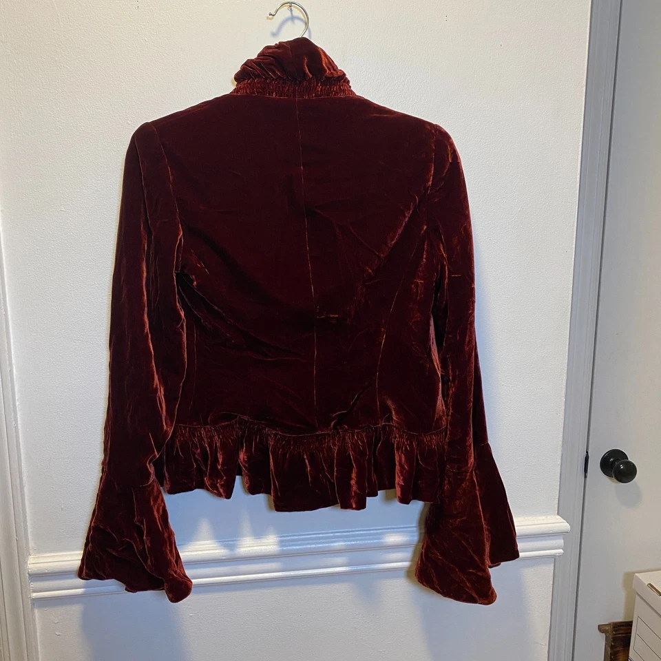 Blazer Whimsigoth Terciopelo Volantes Borgoña Manga Campana Romántico Chaqueta Gótica 148 Foto 2 de 4