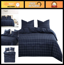 Geometric Plaid Comforter Set - Soft Lightweight Bedding, 3 Pieces, Navy, Full S