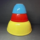 Vintage Pyrex Nesting Mixing Bowls, Primary Colors-Blue, Red & Yellow Set Of 3