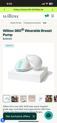 Willow 3.0 Wearable Breast Pump, All-In-One In-Bra 24mm + 27mm extra flange 