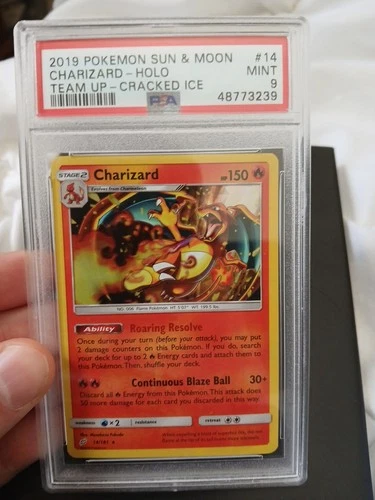 2019 Pokémon Sun And Moon Charizard Holo Team Up Cracked Ice Psa 9