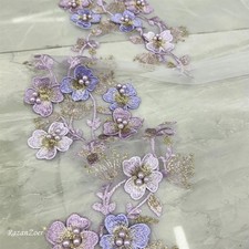 Handmade Purple Lace Pearl Embroidery Crown Wedding Veil Bridal Headpiece