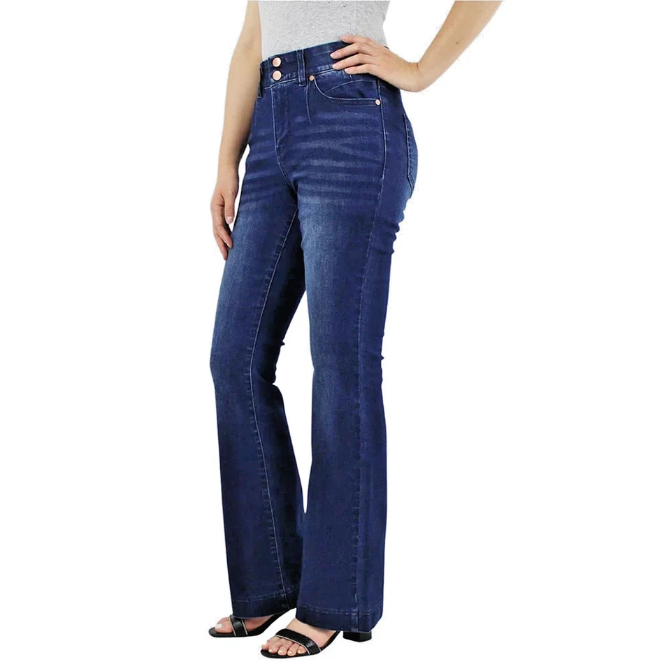 Bootcut de control de barriga lavado oscuro Indigo Poppy con detalle de costura de bolsillo frontal #112 Foto 2 de 4