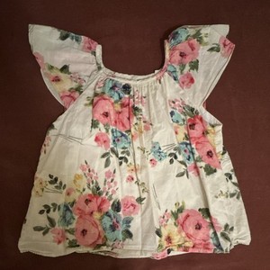 GAP Kids Girls Floral Square Neck Short Sleeve Button Blouse, White S