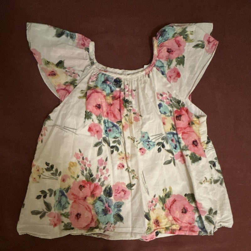GAP Kids Girls Floral Square Neck Short Sleeve Button Blouse, White S