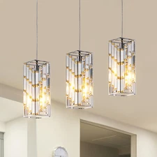 3 Pack Modern Crystal Chandelier Chrome Ceiling Pendant Light Kitchen Fixtures