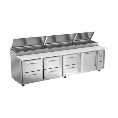 Victory VPPD119HC-6 118'' 4-Section Refrigerated Pizza Prep Table w/ 1 Door & ...
