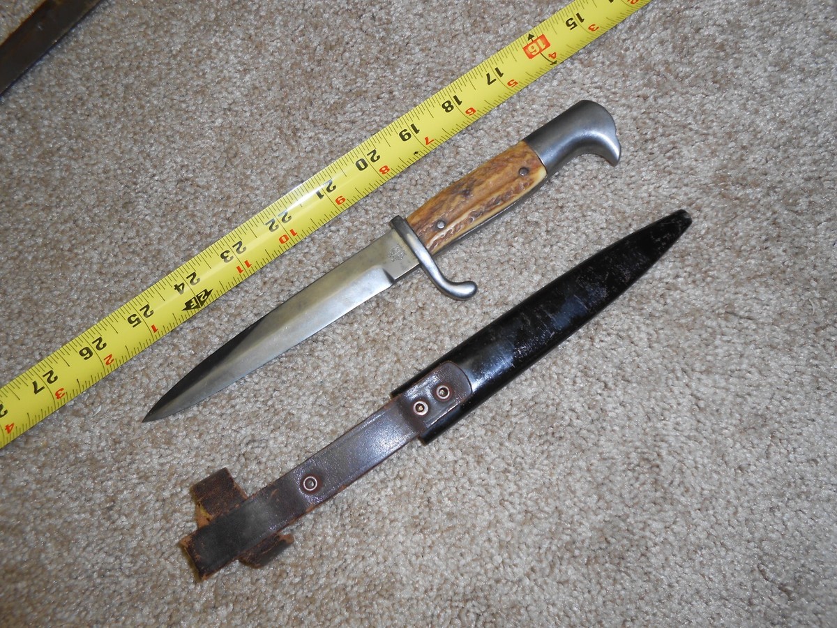 Very Rare WW1 WW2 German Trench Knife, Stag Grips, w Sheath