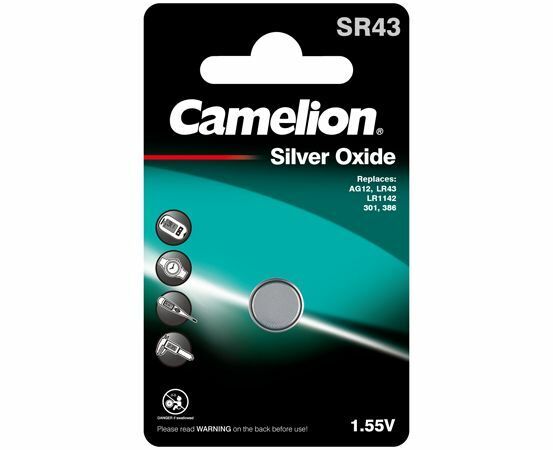 Blister de 5 piles SR43 / G12 oxydes d'argent Camelion 0% mercure