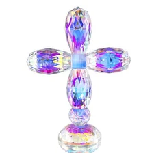 Cross Standing Crystal Decorative Cross 7" Glass Cross Ornaments for Table Sh...
