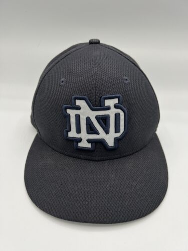 Notre Dame New Era 59 Fifty Fitted Hat Size 6 7/8 Navy Blue - Picture 1 of 5