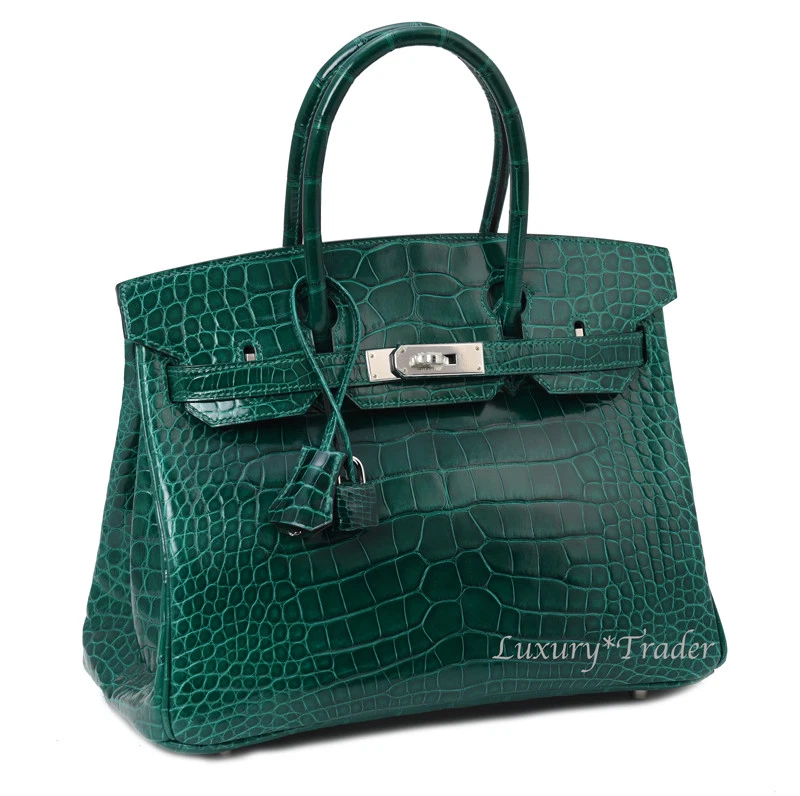 BRAND NEW EXOTIC HERMES BIRKIN 30cm CROC CROCODILE ALLIGATOR EMERALD GREEN  PHW