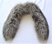 ECHTFELL SILBERFUCHS PELZ KRAGEN PELZKRAGEN für JACKE MANTEL FUR GRAU NEU