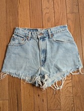 Vintage Levi's 550 High Rise Cutoff Denim Shorts Women s Size S USA Made Distres