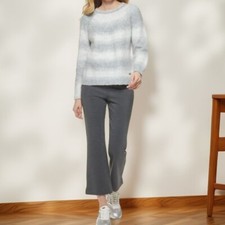 Dkny Womens Long Sleeves Striped Pullover Crew Neck Sweater Flax Heather NWT