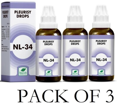 New Life NL-34 Pleurisy Drops  Homeopathic Support for Chest Discomfort 3PACK