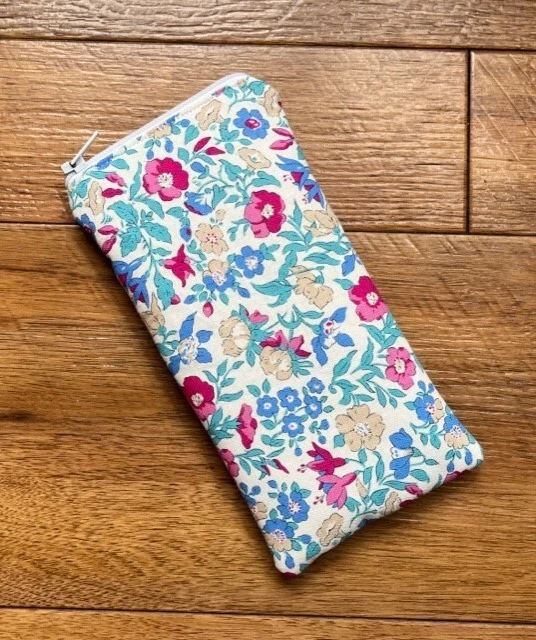 HANDMADE GLASSES SUNGLASSES ZIPPED CASE - LIBERTY OF LONDON MAMIE BLUE FABRIC