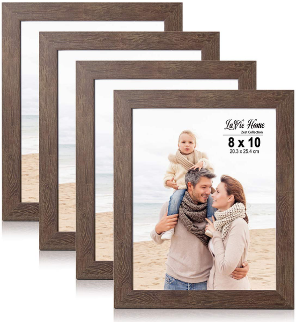 LaVie Home 8x10 Picture Frames(4 Pack,Dark Brown) Wood Texture Photo
