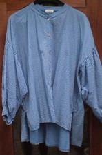 Oversized Bluse Streifen Blau/Weiß Vokuhila Ballonärmel Achselweite 70cm neuwert