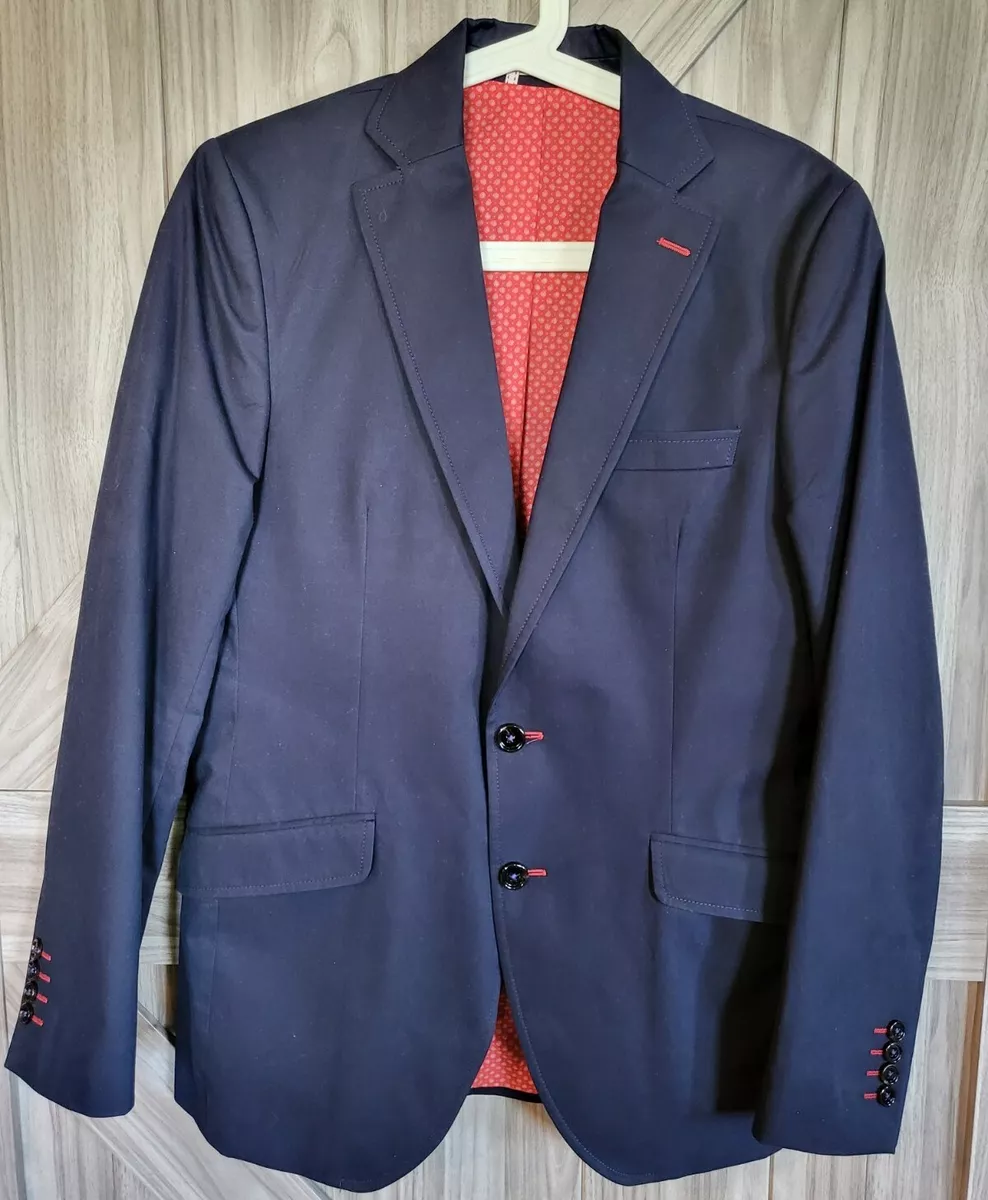 El Ganso Tessuti Sondrio Men Navy Twill Red 2 Button SZ 12 | eBay