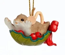 NIB Enesco Charming Tails "HOLLY-DAY RIDE" Christmas Ornament