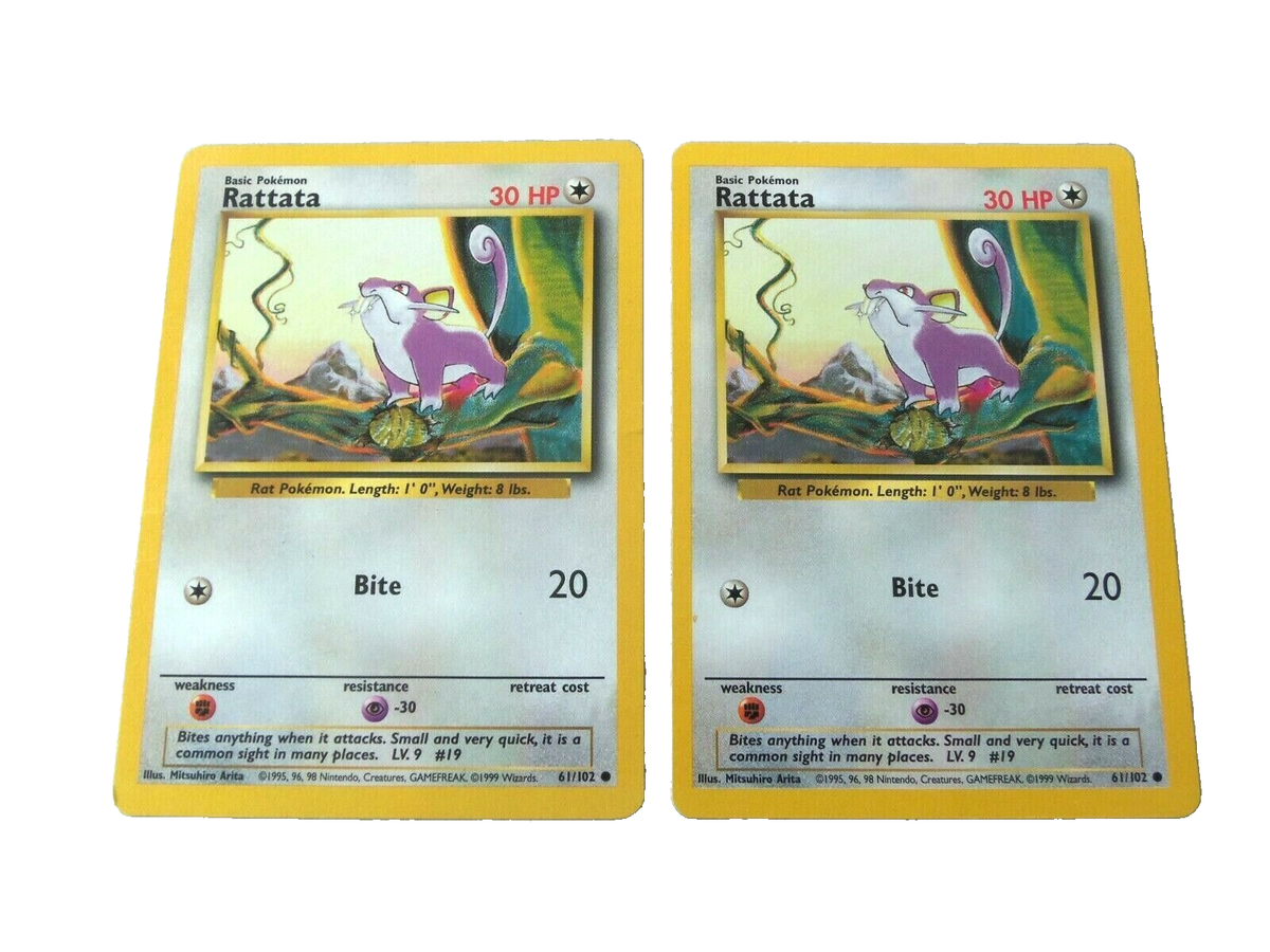 Rattata 61/102 Shadowless Base Set Non-Holo Pokemon Card! 2!! TWO CARDS Rattata 61/102 Shadowless Base Set Non-Holo Pokemon Card! 2!! TWO CARDS