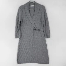 Calvin Klein Dress Womens Large Gray Knit Sweater Dress V Neck Classic Career