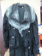 VINTAGE Samt Mantel Kunstpelzkragen Doppelreiher 40er 50er Jahre? 38 105 cm